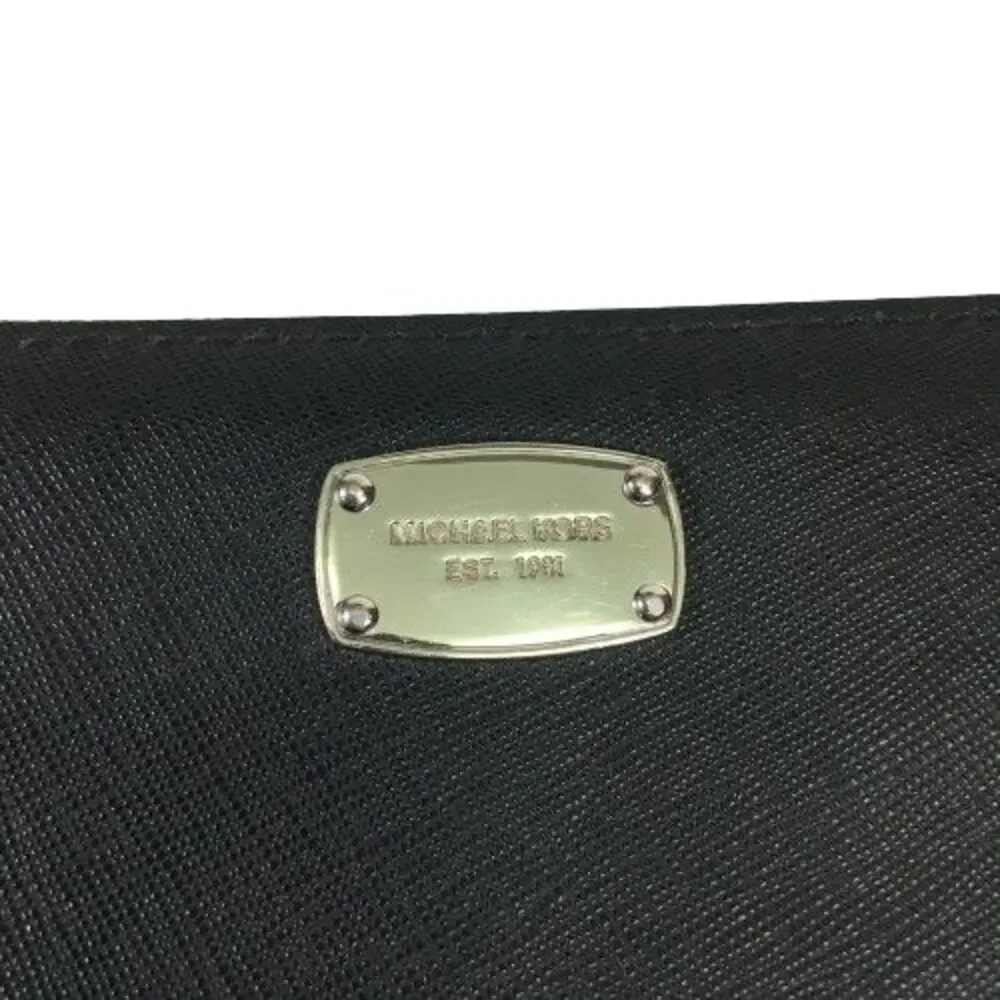 Michael Kors Jet Set Zip Wallet Black Saffiano Leather w/Silver Full Size Long